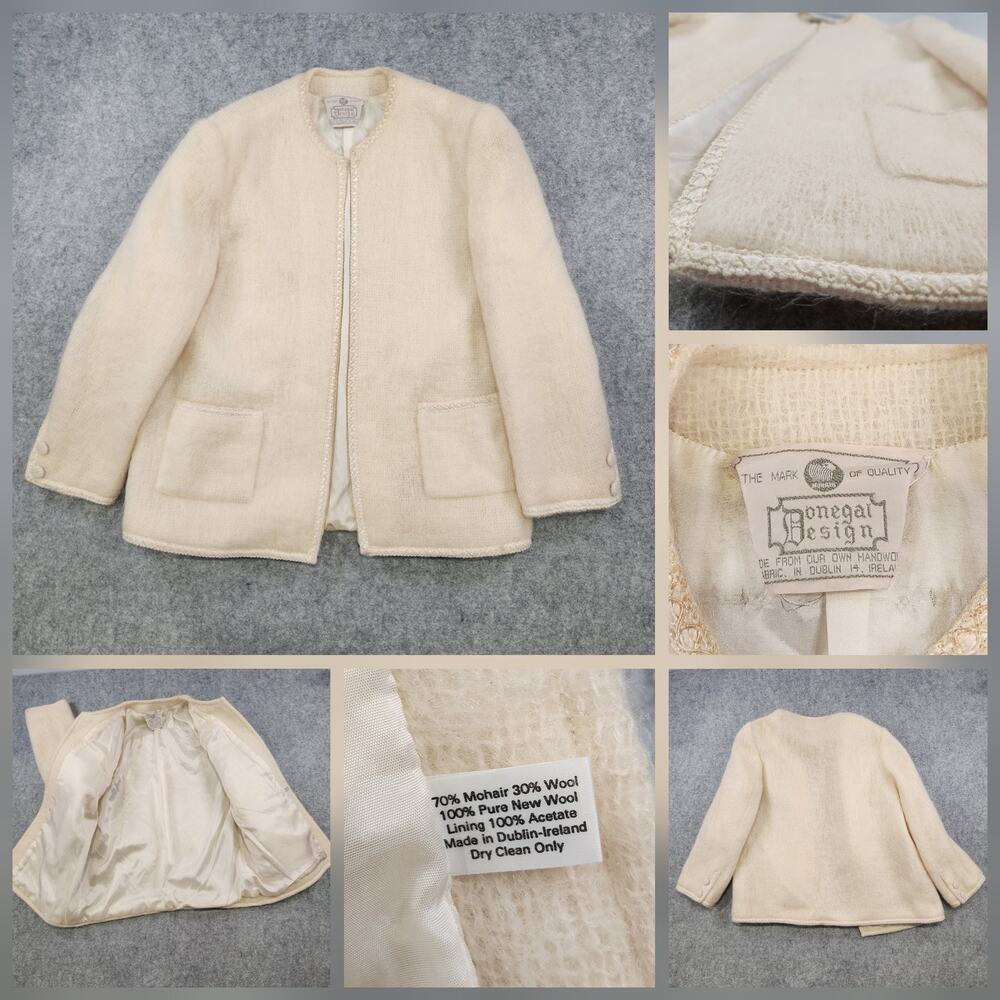 Vintage Donegal Design Jacket Womens Medium Cream Mohair‎ Wool Handwoven Ireland